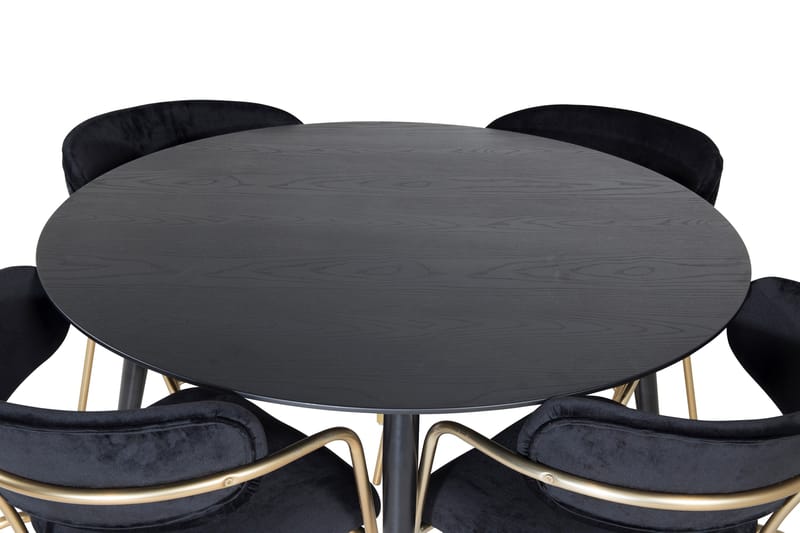 Dipp Spisebordsgruppe 115 cm Rund med 4 Arrow Stole - Svart/Gull - Møbler - Borde - Spisebordssæt
