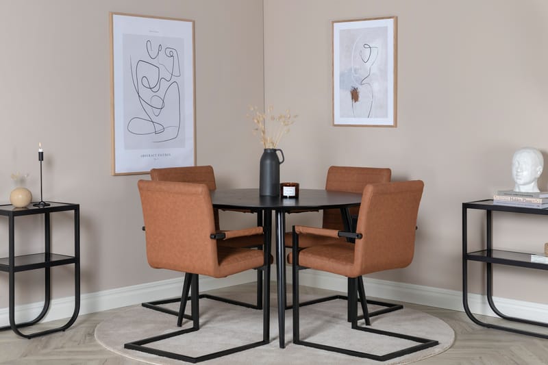 Dipp Spisebordsgruppe 115 cm Rund med 4 Art Stole - Svart - Møbler - Borde - Spisebordssæt