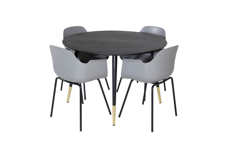 Dipp Spisebordsgruppe 115 cm Rund med 4 Comfort Stole, Svart/Gull