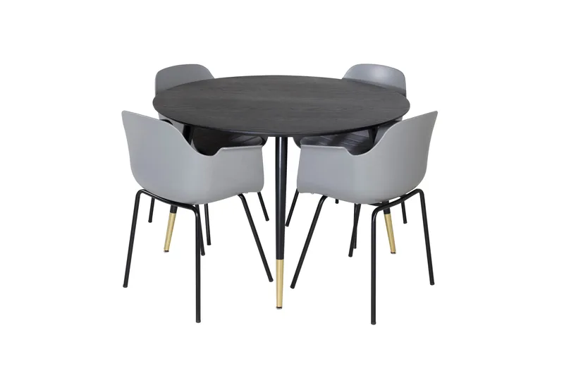 Dipp Spisebordsgruppe 115 cm Rund med 4 Comfort Stole, Svart/Gull