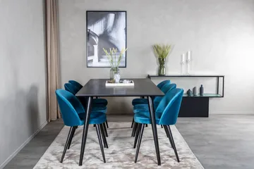 Dipp spisebordssæt, rektangulært 180 cm, med 6 Velvet-stole - Møbler - Borde - Spisebordssæt