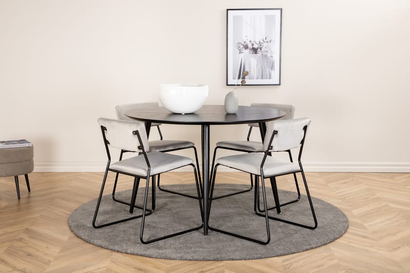 Dipp Spisebordssæt 115 cm Rund med 4 Kenth Stole - Svart - Møbler - Borde - Spisebordssæt