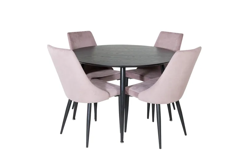 Dipp Spisebordssæt 115 cm Rund med 4 Leone Stole, Svart