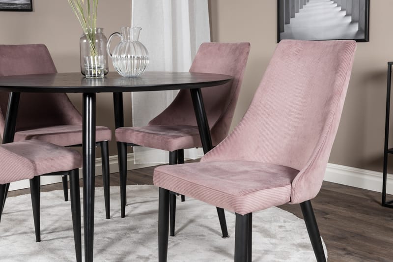 Dipp Spisebordssæt 115 cm Rund med 4 Leone Stole - Svart - Møbler - Borde - Spisebordssæt