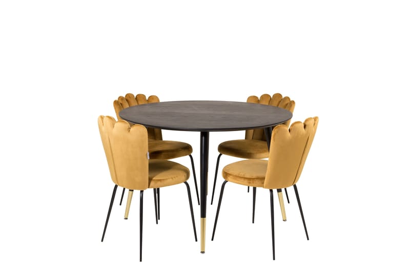 Dipp Spisebordssæt 115 cm Rund med 4 Limhamn Stole, Svart/Gull