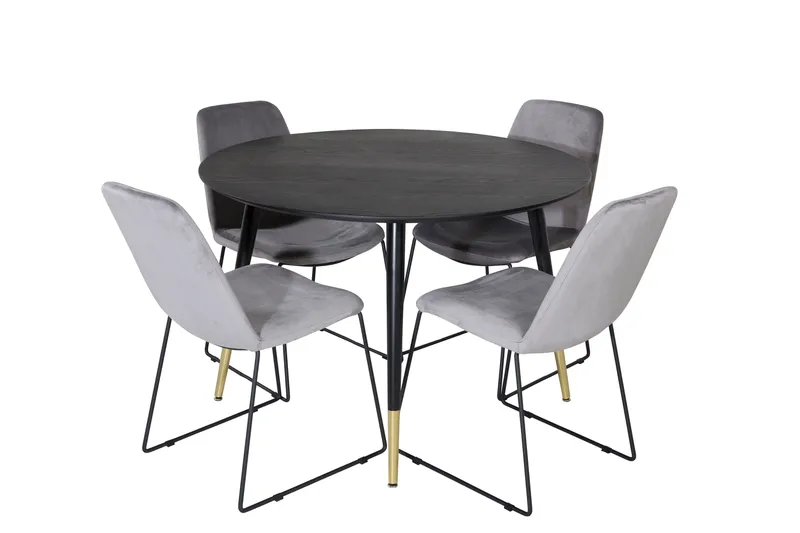 Dipp Spisebordssæt 115 cm Rund med 4 Muce Stole, Svart/Gull