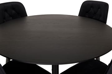Dipp Spisebordssæt 115 cm Rund med 4 Velvet Deluxe Stole - Svart/Gull - Møbler - Borde - Spisebordssæt