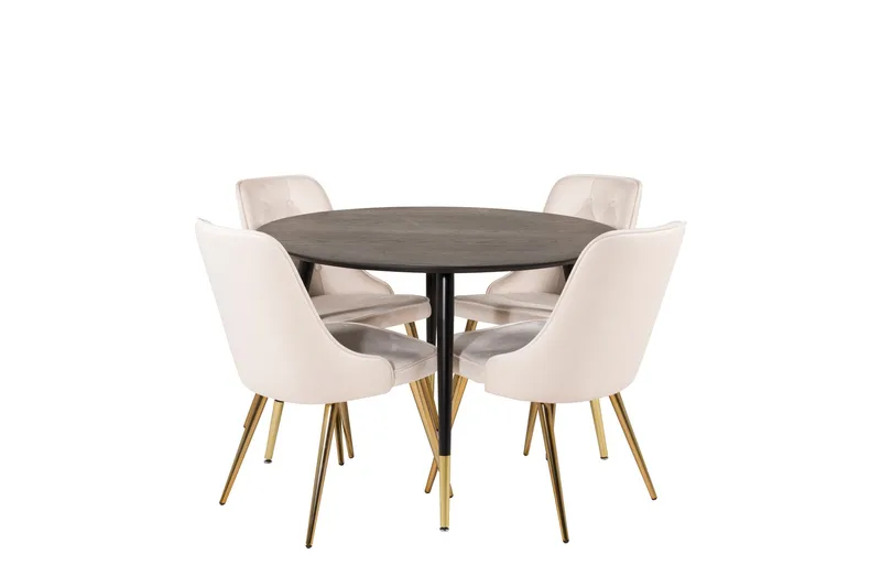 Dipp Spisebordssæt 115 cm Rund med 4 Velvet Stole, Beige