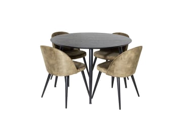 Dipp Spisebordssæt 115 cm Rund med 4 Velvet Stole