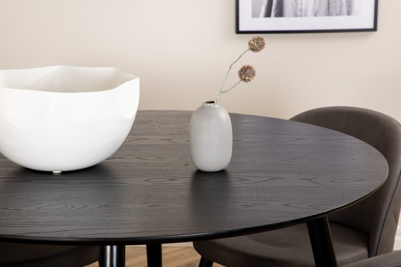 Dipp Spisebordssæt 115 cm Rund med 4 Velvet Stole - Svart - Møbler - Borde - Spisebordssæt
