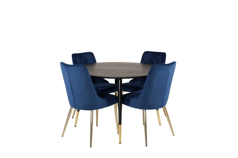Dipp Spisebordssæt 115 cm Rund med 4 Velvet Stole, Svart