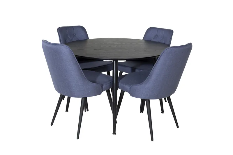 Dipp Spisebordssæt 115 cm Rund med 4 Velvet Stole, Svart