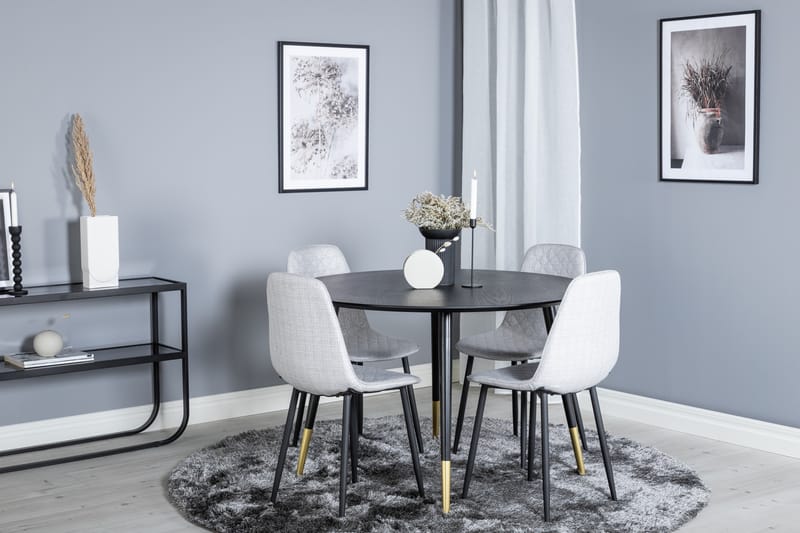 Dipp Spisebordssæt 115 cm Rund med 4 Polar Stole - Svart/Gull - Møbler - Borde - Spisebordssæt