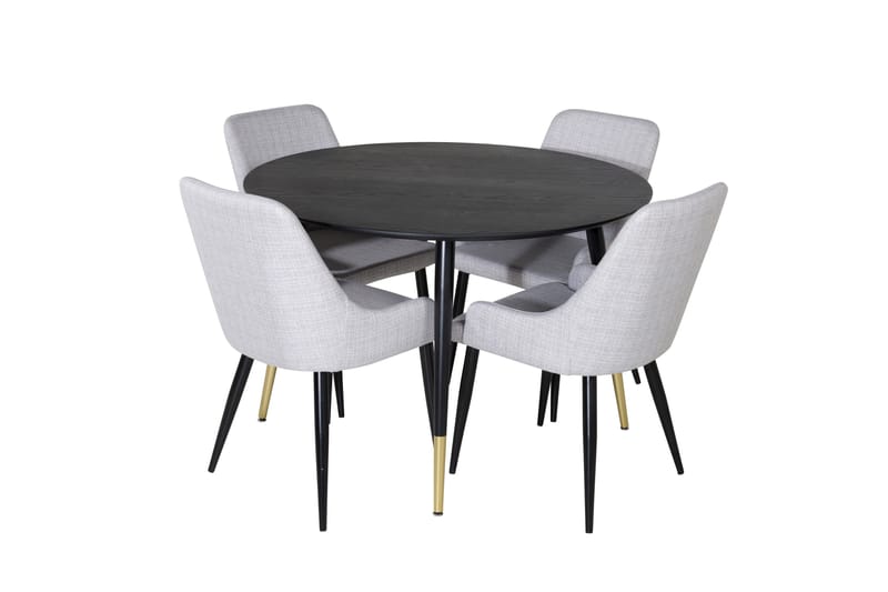 Dipp Spisebordssæt 115 cm Rund med 4 Plaza Stole, Svart/Gull