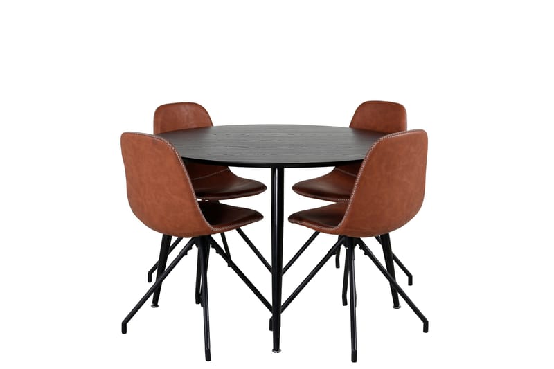 Dipp Spisebordssæt 115 cm Rund med 4 Polar Stole, Svart