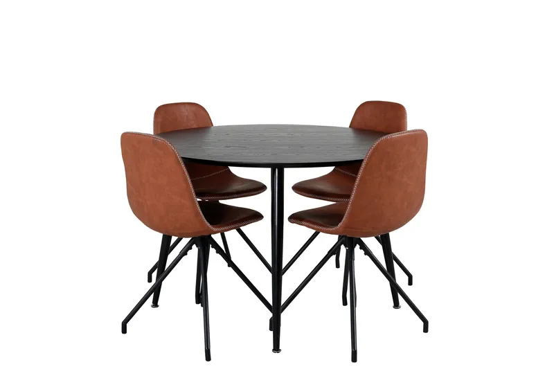 Dipp Spisebordssæt 115 cm Rund med 4 Polar Stole, Svart