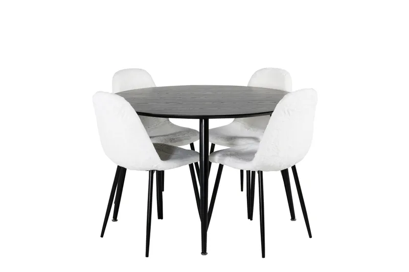 Dipp Spisebordssæt 115 cm Rund med 4 Polar Stole, Svart