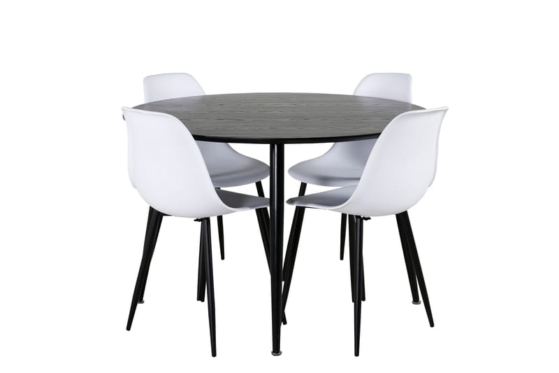 Dipp Spisebordssæt 115 cm Rund med 4 Polar Stole, Svart