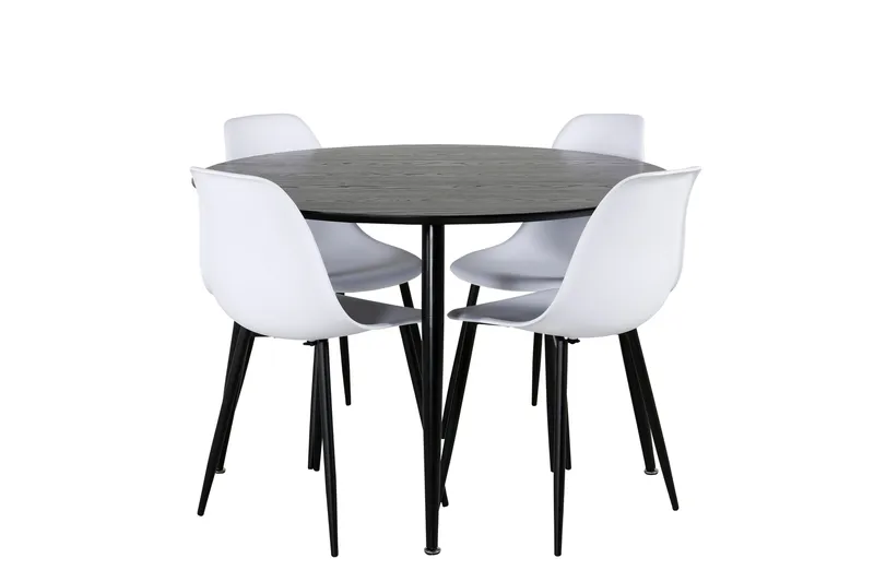 Dipp Spisebordssæt 115 cm Rund med 4 Polar Stole, Svart