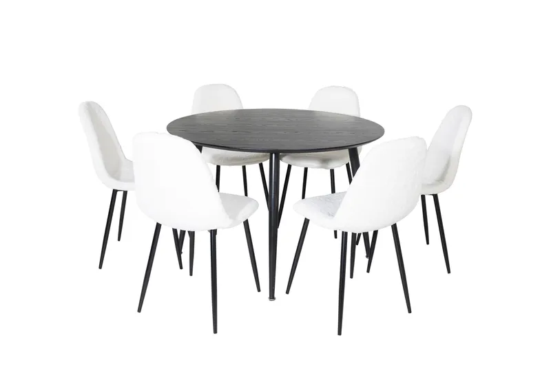 Dipp Spisebordssæt 115 cm Rund med 6 Polar Stole, Svart
