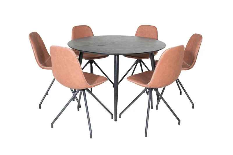 Dipp Spisebordssæt 115 cm Rund med 6 Polar Stole, Svart