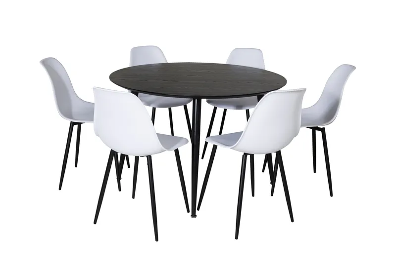 Dipp Spisebordssæt 115 cm Rund med 6 Polar Stole, Svart