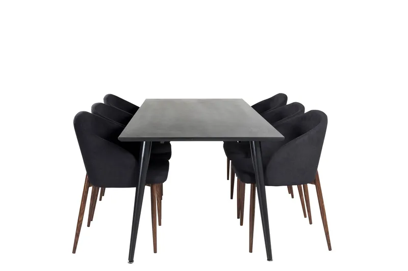 Dipp Spisebordssæt 180 cm Rektangulær med 6 Arch Stole, Svart