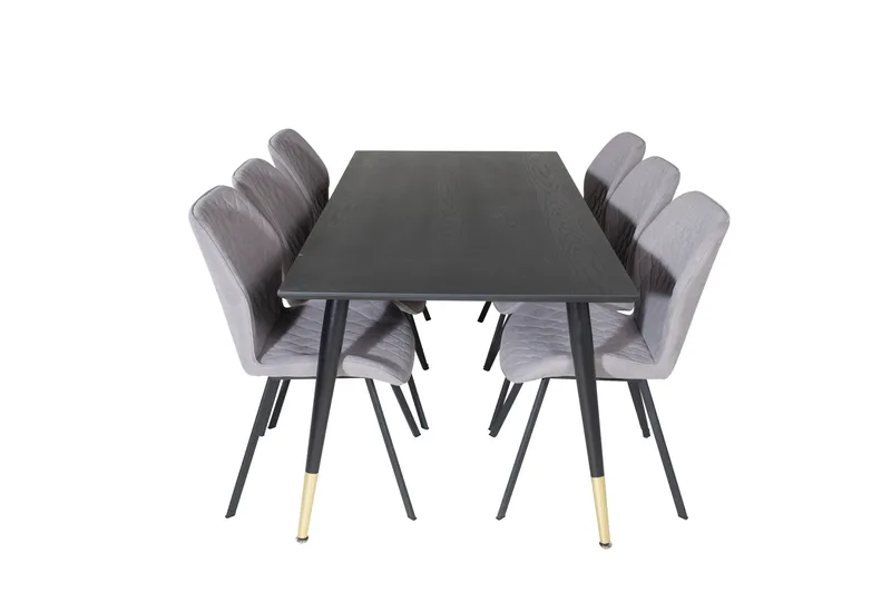 Dipp Spisebordssæt 180 cm Rektangulær med 6 Gemma Stole, Svart/Gull