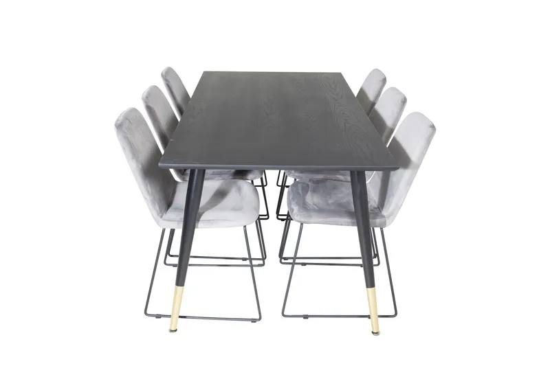 Dipp Spisebordssæt 180 cm Rektangulær med 6 Muce Stole, Svart/Gull