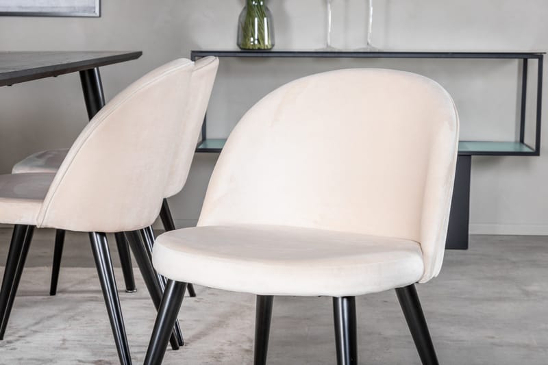 Dipp Spisebordssæt 180 cm Rektangulær med 6 Velvet Stole - Beige - Møbler - Borde - Spisebordssæt