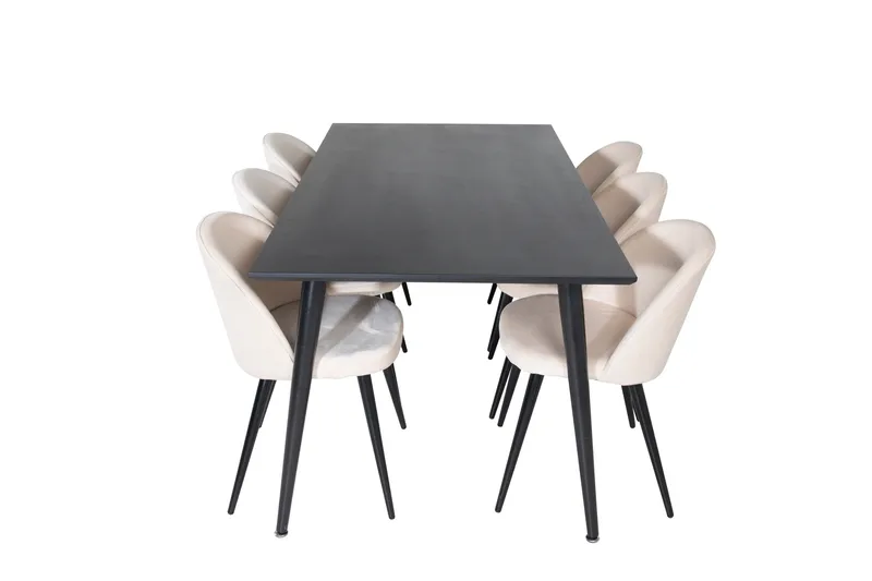 Dipp Spisebordssæt 180 cm Rektangulær med 6 Velvet Stole, Beige