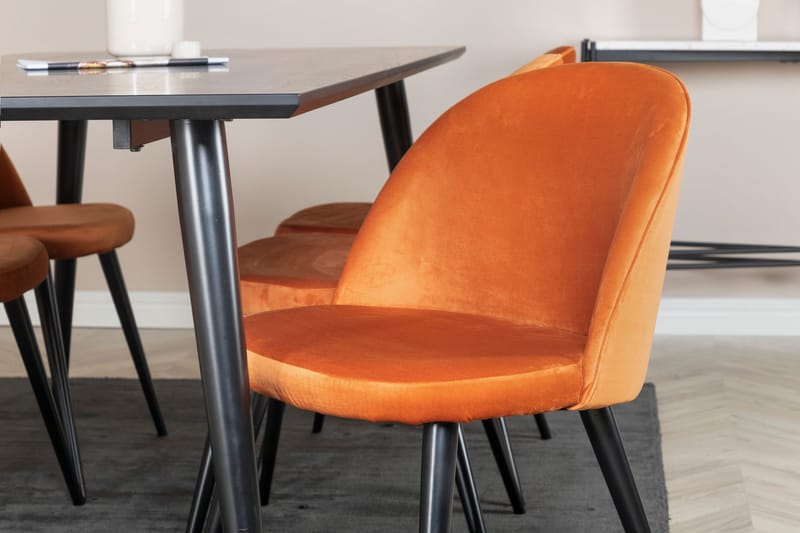 Dipp Spisebordssæt 180 cm Rektangulær med 6 Velvet Stole - Svart - M�øbler - Borde - Spisebordssæt