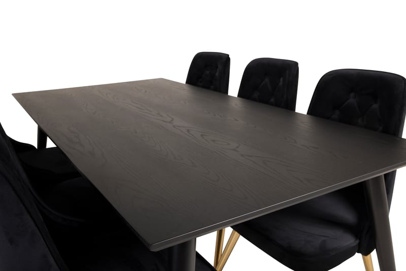 Dipp Spisebordssæt 180 cm Rektangulær med 6 Velvet Stole - Svart/Gull - Møbler - Borde - Spisebordssæt