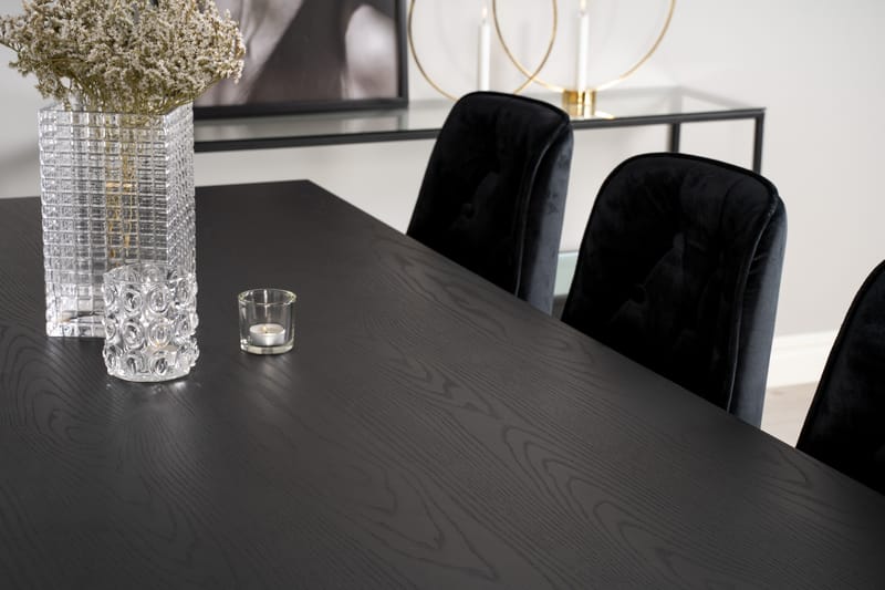 Dipp Spisebordssæt 180 cm Rektangulær med 6 Velvet Stole - Svart/Gull - Møbler - Borde - Spisebordssæt