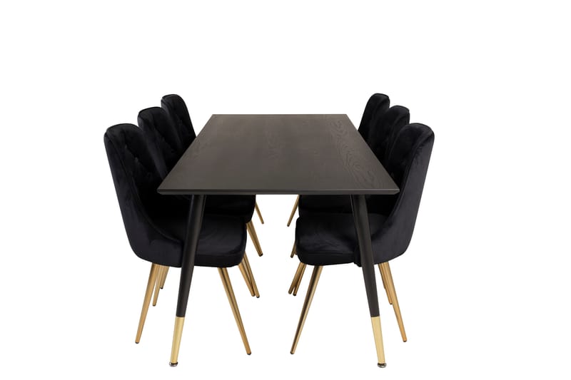 Dipp Spisebordssæt 180 cm Rektangulær med 6 Velvet Stole - Svart/Gull - Møbler - Borde - Spisebordssæt