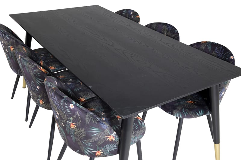 Dipp Spisebordssæt 180 cm Rektangulær med 6 Velvet Stole - Svart/Gull - Møbler - Borde - Spisebordssæt