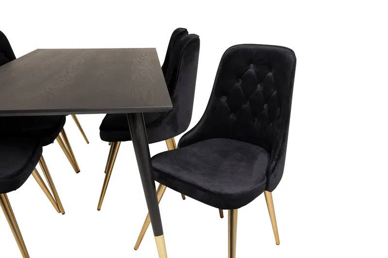 Dipp Spisebordssæt 180 cm Rektangulær med 6 Velvet Stole - Svart/Gull - Møbler - Borde - Spisebordssæt
