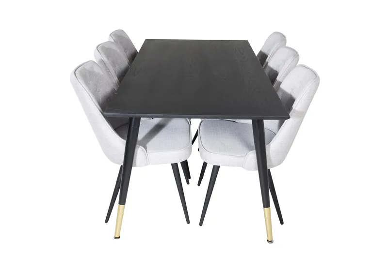 Dipp Spisebordssæt 180 cm Rektangulær med 6 Velvet Stole, Svart/Gull