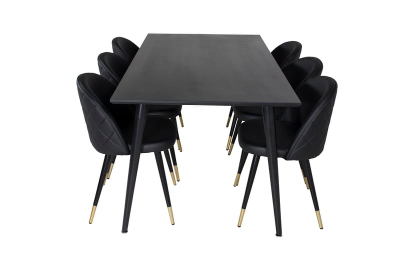 Dipp Spisebordssæt 180 cm Rektangulær med 6 Velvet Stole, Svart/Gull