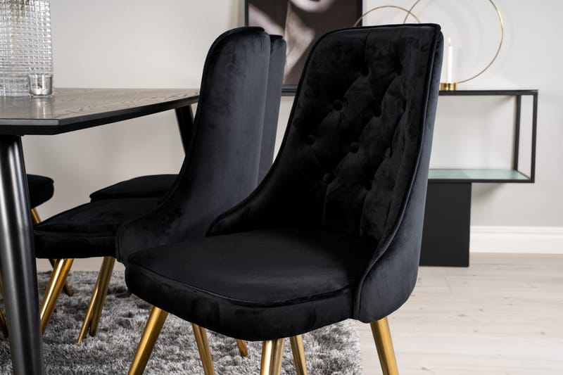 Dipp Spisebordssæt 180 cm Rektangulær med 6 Velvet Stole - Svart/Gull - Møbler - Borde - Spisebordssæt