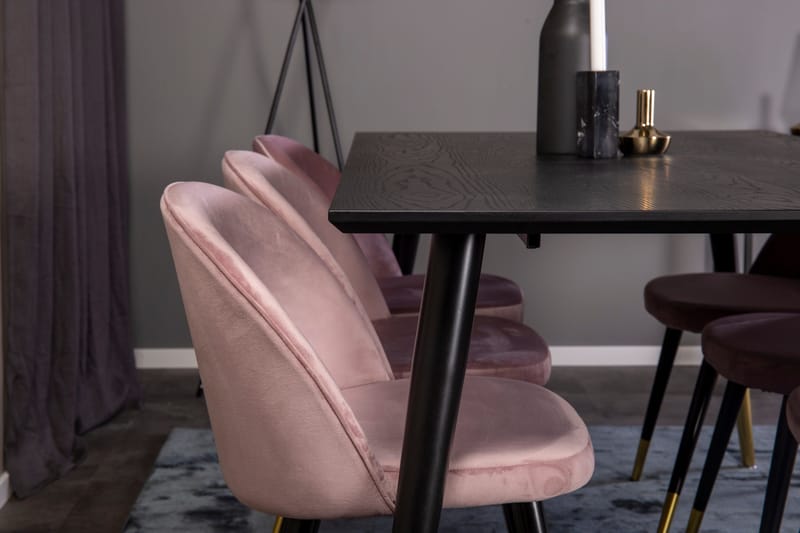 Dipp Spisebordssæt 180 cm Rektangulær med 6 Velvet Stole - Svart/Gull - Møbler - Borde - Spisebordssæt