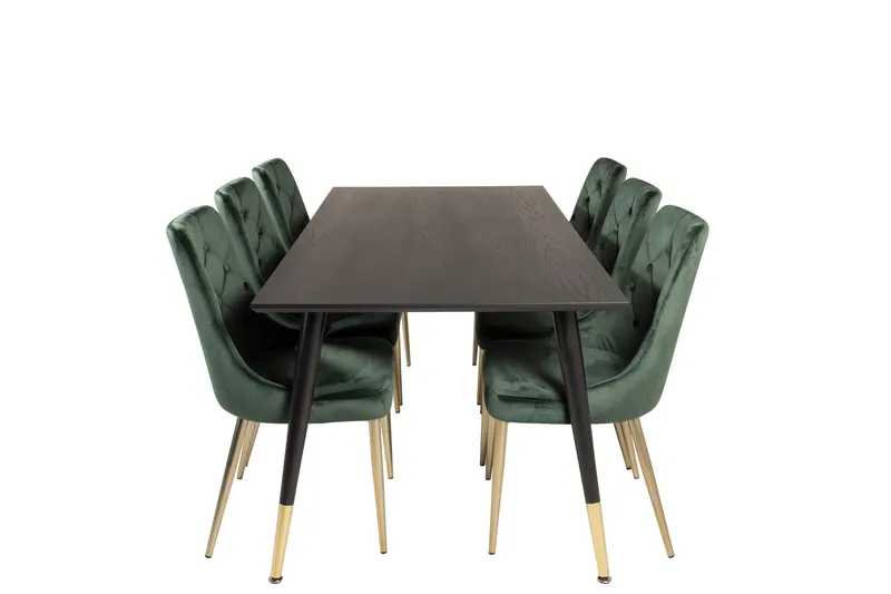 Dipp Spisebordssæt 180 cm Rektangulær med 6 Velvet Stole, Svart/Gull