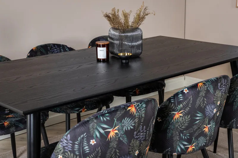 Dipp Spisebordssæt 180 cm Rektangulær med 6 Velvet Stole - Svart/Gull - Møbler - Borde - Spisebordssæt