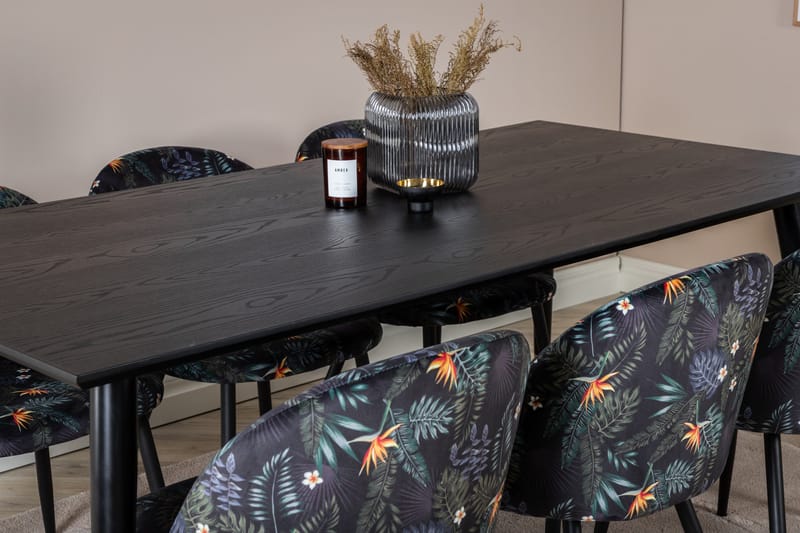 Dipp Spisebordssæt 180 cm Rektangulær med 6 Velvet Stole - Svart/Gull - Møbler - Borde - Spisebordssæt
