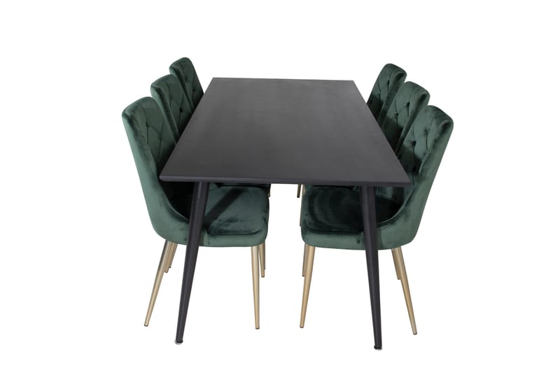 Dipp Spisebordssæt 180 cm Rektangulær med 6 Velvet Stole, Svart/Gull