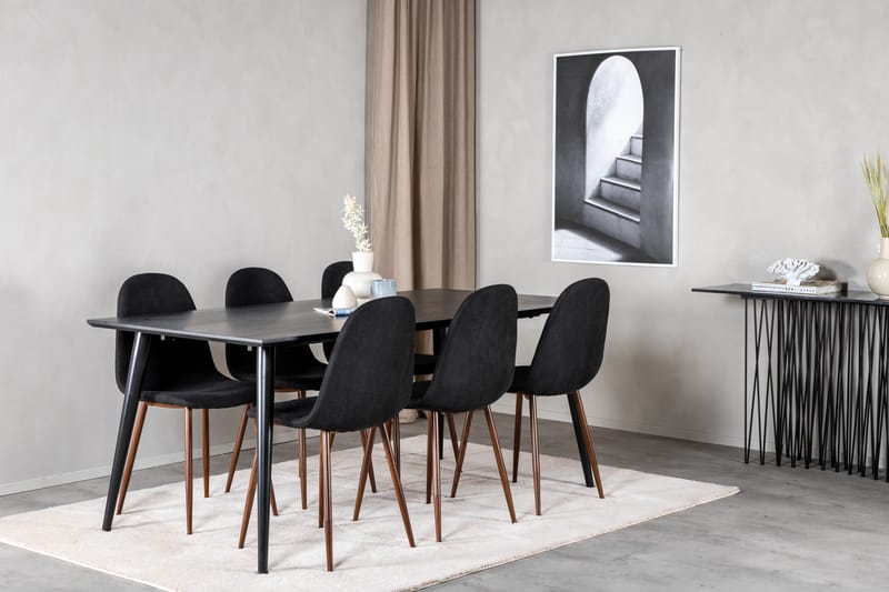 Dipp Spisebordssæt 180 cm Rektangulær med 6 Polar Stole - Svart - Møbler - Borde - Spisebordssæt