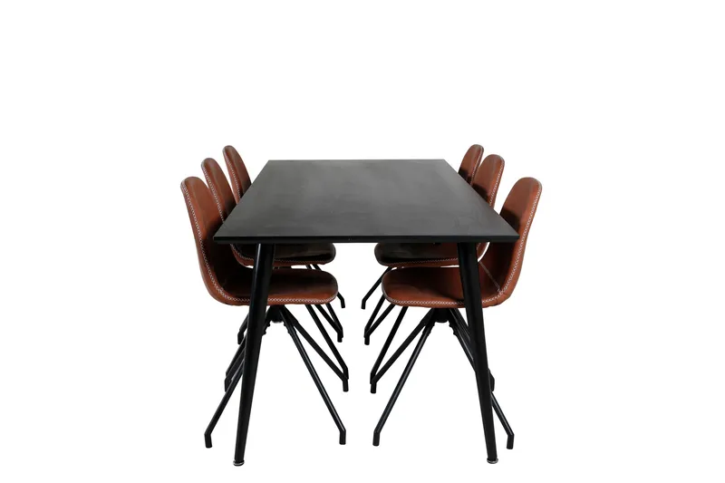 Dipp Spisebordssæt 180 cm Rektangulær med 6 Polar Stole, Svart