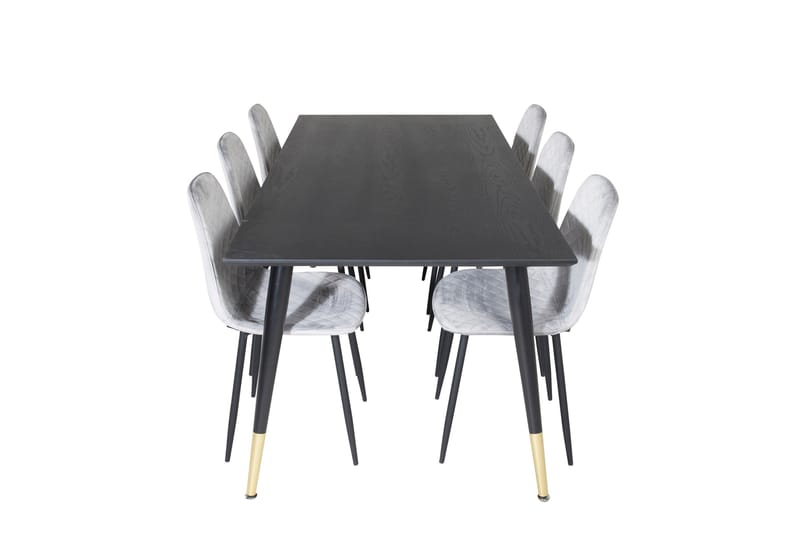 Dipp Spisebordssæt 180 cm Rektangulær med 6 Polar Stole, Svart/Gull