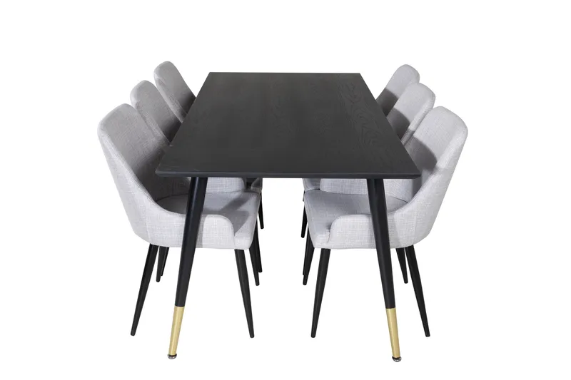 Dipp Spisebordssæt 180 cm Rektangulær med 6 Plaza Stole, Svart/Gull