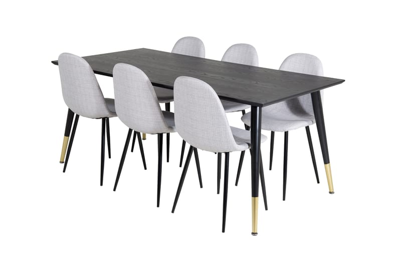 Dipp Spisebordssæt 180 cm Rektangulær med 6 Polar Stole - Svart/Gull - Møbler - Borde - Spisebordssæt